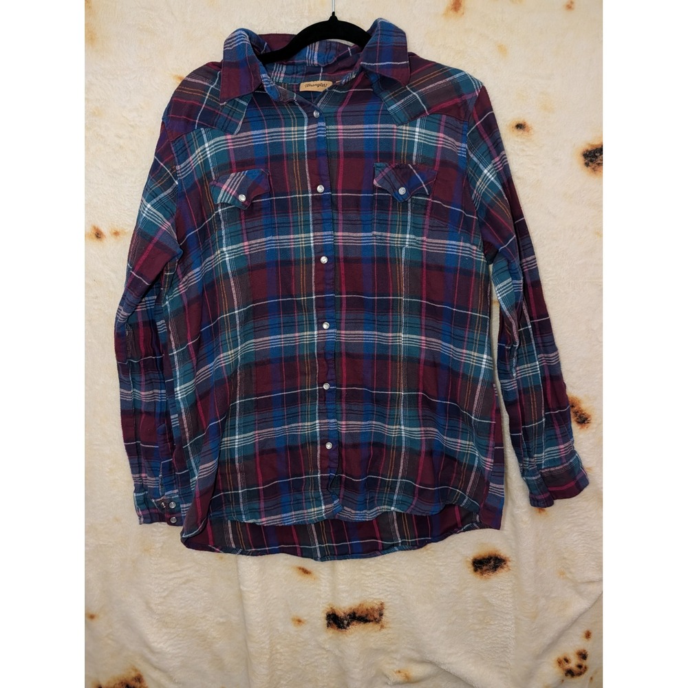 Wrangler Western flannel Shirt Mens XL Multicolor Plaid Pearl Snap Cotton